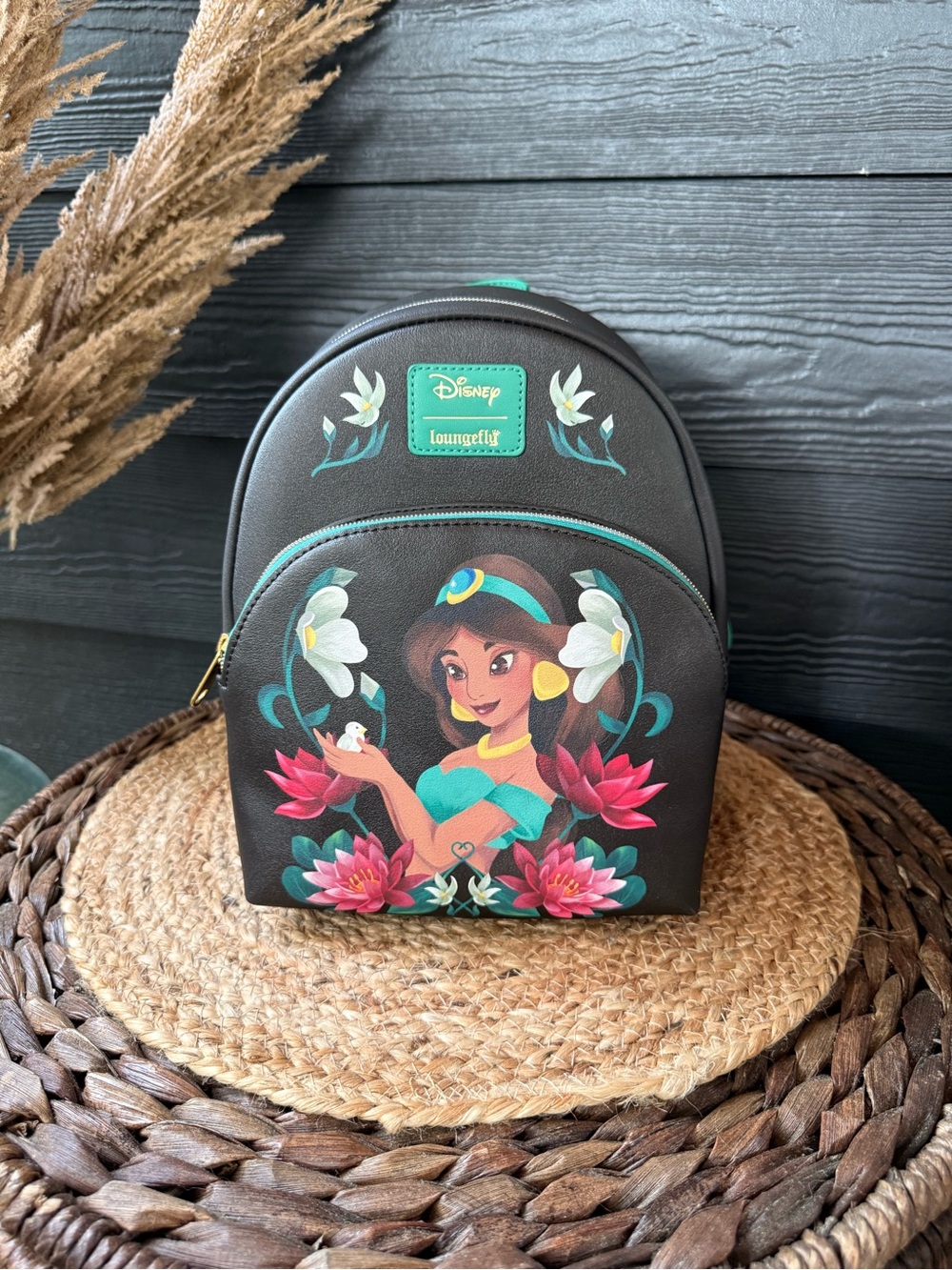 Loungefly Disney Princess Jasmine Black Teal Floral Mini Backpack Disney Parks